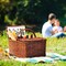Wicker Picnic Basket Set for 4 with Utensils, Glasses, and Insulated Cooler Bag - Luxury Camping, Picnic Essentials and Outdoor Tableware for Family Gatherings